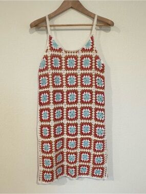 Willow & Wind Crochet Granny Square Boho Retro Festival Midi Dress Size M